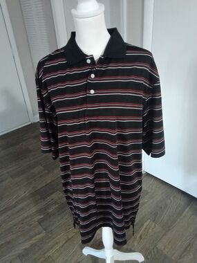 Men's Black Polo with Red & White Stripes